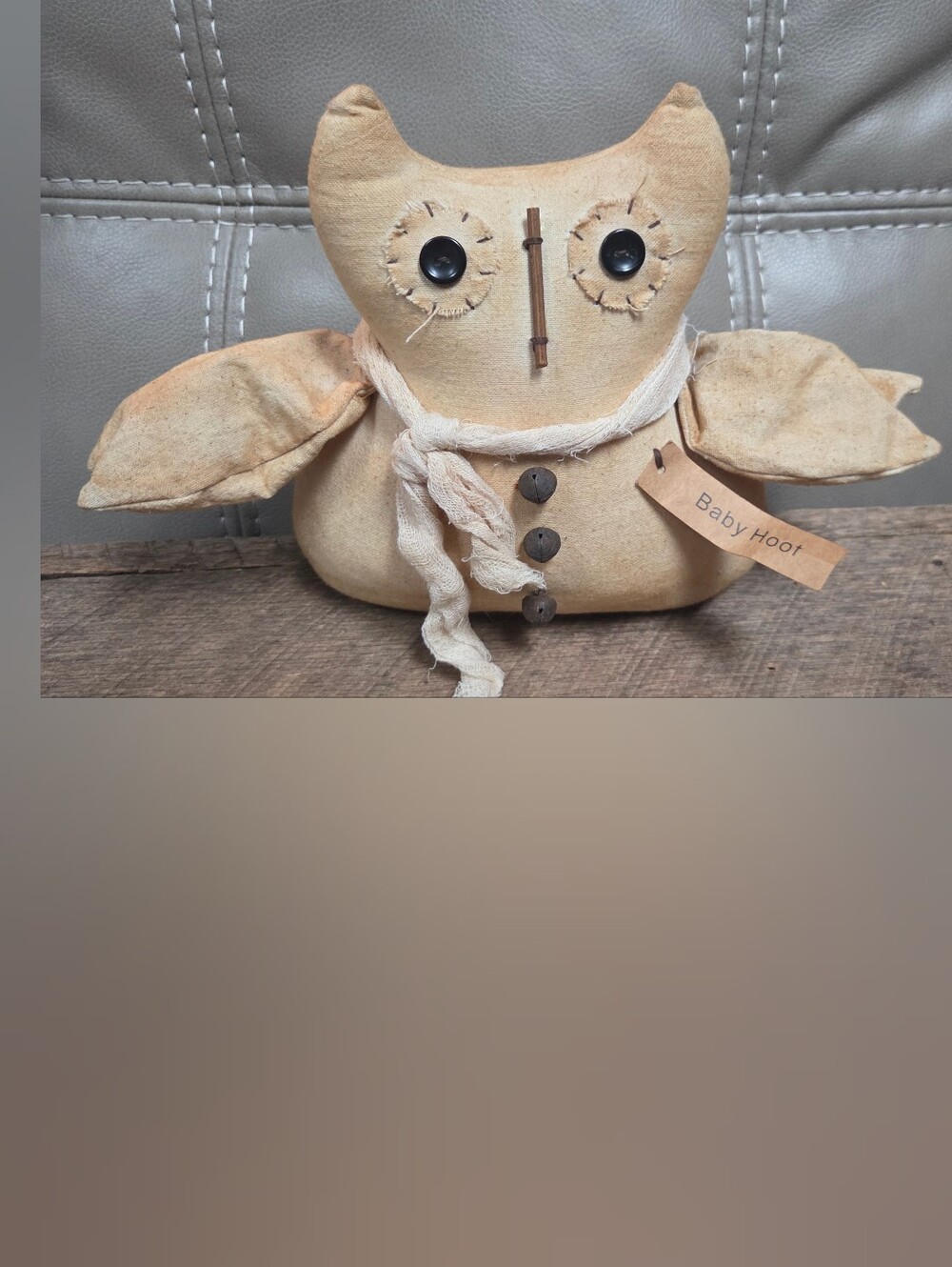 Primitive Fabric Owl Doll "Baby Hoot" Folk Art Farmhouse Fall Decor ~ Bin 1J